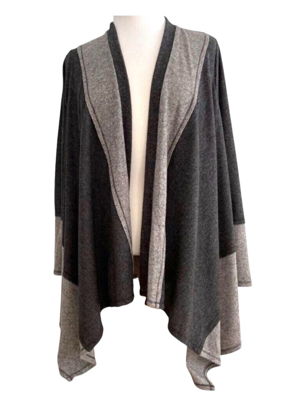 Ivy Womens Medium Colorblock duster wrap Cardigan dark grey silver Shawl medium